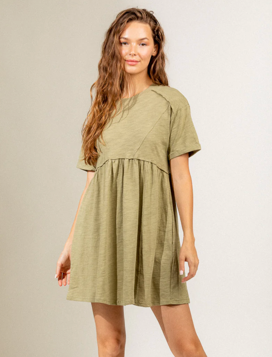 Kate Scoop Neck T-Shirt Dress | Olive