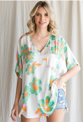 Haven Floral Oversized Top | Green Mix