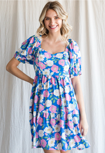 Nia Floral Print Dress | Blue
