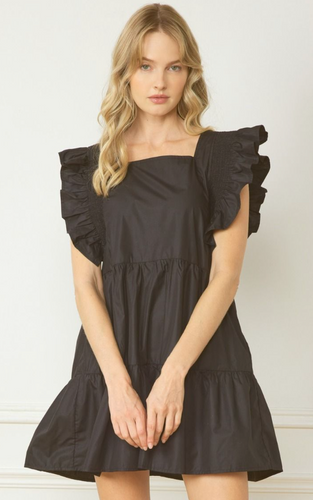 Remi Ruffle Sleeve Dress | Black
