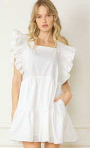 Remi Ruffle Sleeve Dress | White