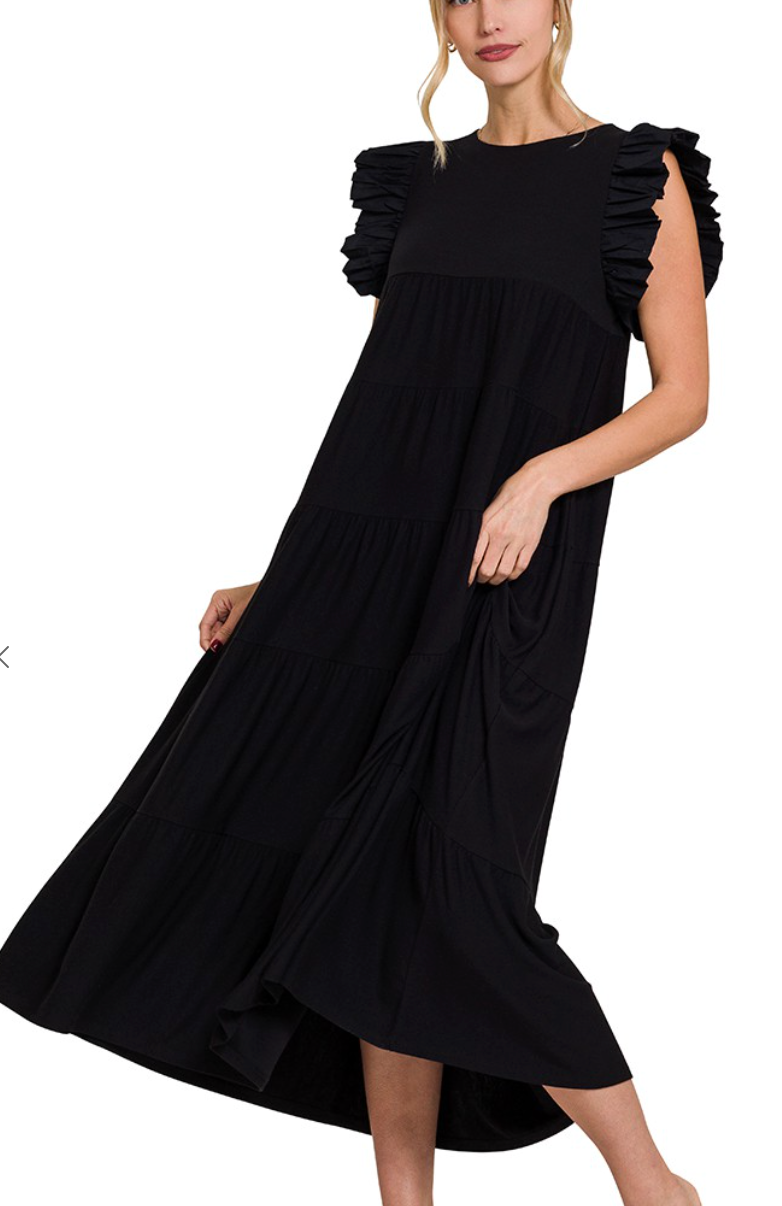 Jodi Cap Sleeve Maxi Dress | Black
