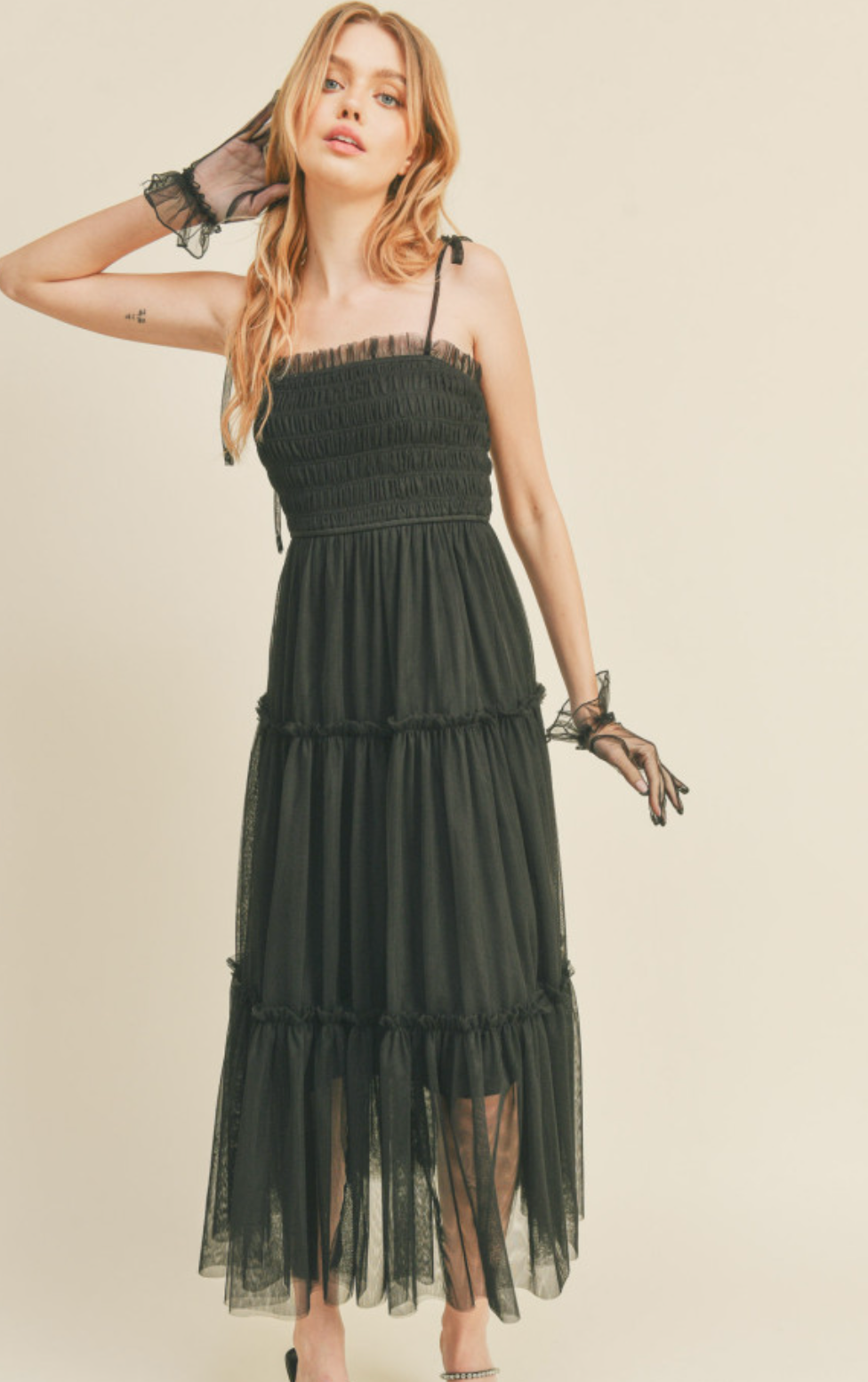 Carrie Tulle Midi Dress | Black