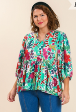 Load image into Gallery viewer, Curvy Ryan Floral Babydoll Top | Green