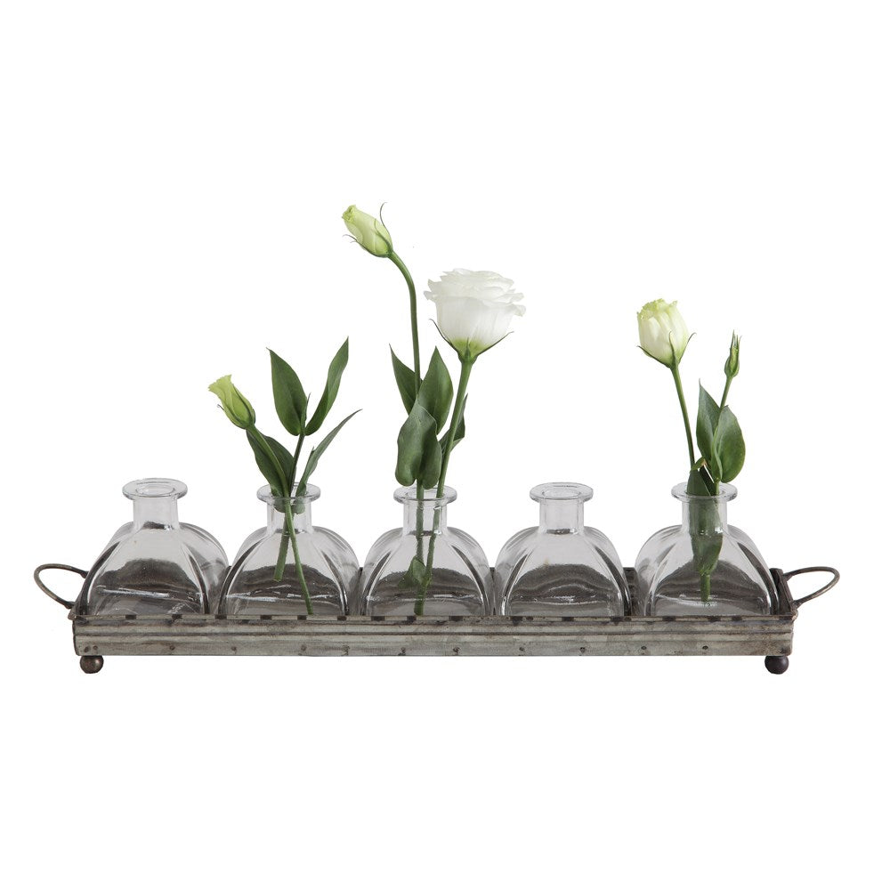 Metal Tray & Glass Vases