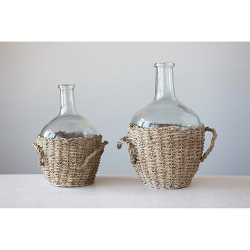 Bottle in Woven Basket | Medium